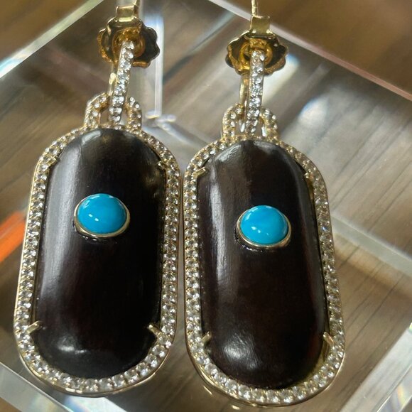Rarities Carol Brodie Gold Plated Turquoise Colored MAGNESITE WOOD Earrings NWT - Picture 4 of 7